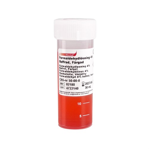 Formaldehyd 4% Buffrad Färgad 30 ml i 40 ml burk 50 st/fp