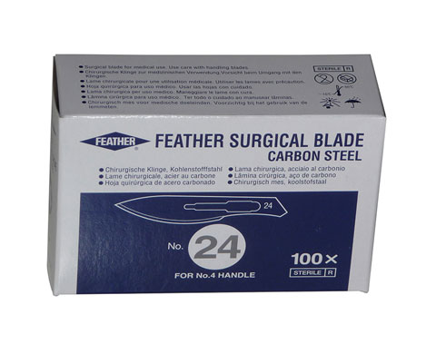 Skalpellblad #24 Steril Kolstål 100 st/fp FEATHER