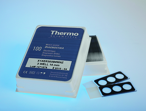 Objektglas Diagnostica Svart Teflon 3 hål Ø 14 mm 100 st/fp EPREDIA