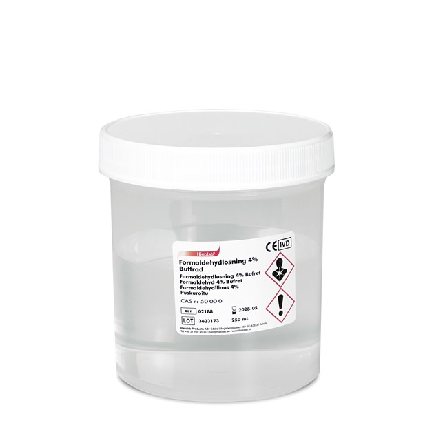 Formaldehyd 4% Buffrad 250ml i 500ml burk 12 st/fp