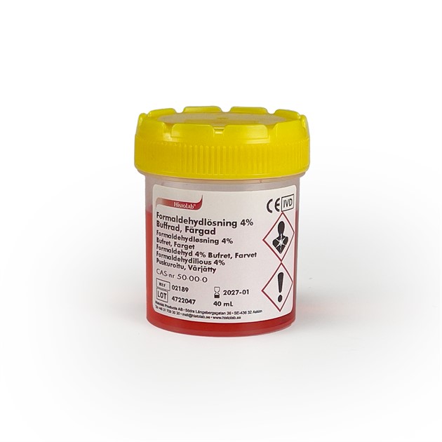 Formaldehyd 4% Buffrad Färgad 40 ml i 70 ml burk 20 st/fp
