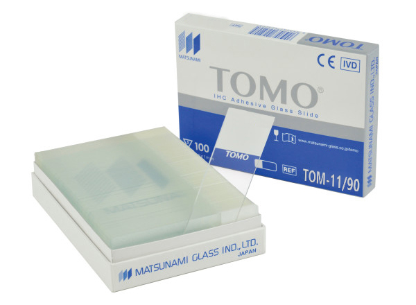 Objektglas TOMO IHC Adhesive slipade 90° Vit 100 st/fp