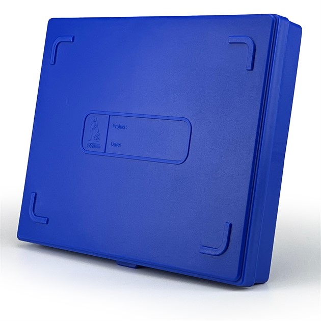 Objektglasask 100 glas PP fast hängande lock BLÅ